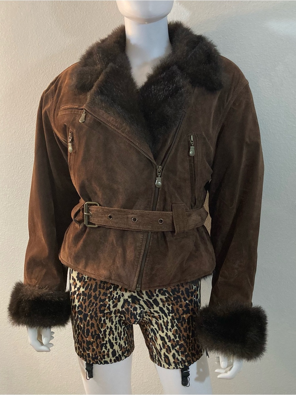 Vintage Express Brown Suede Bomber Jack With Fur Collar